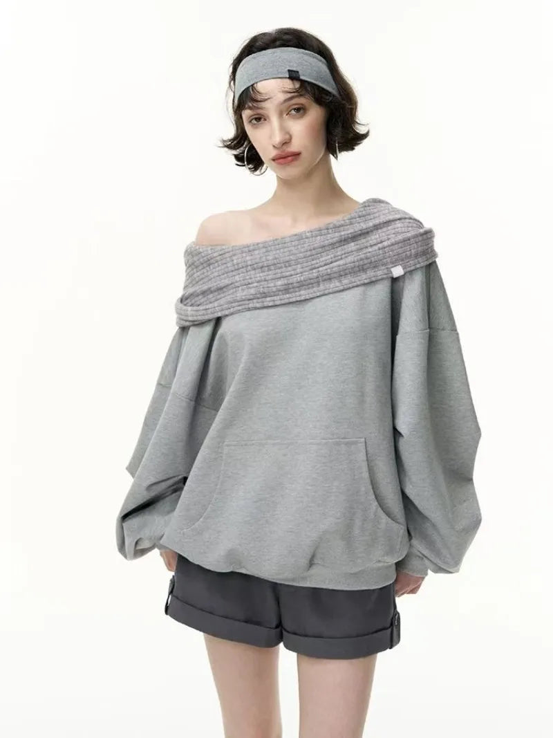 Hoodie Épaule Dénudée Rétro Y2K Femme