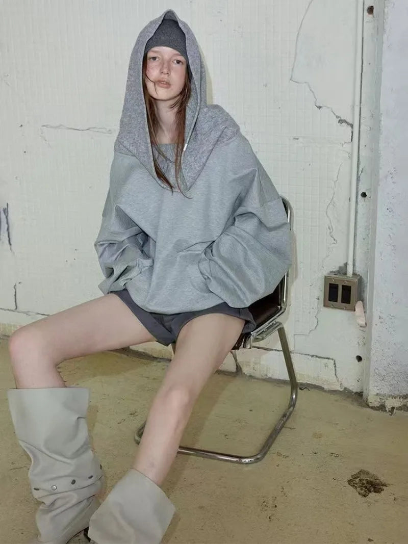 Hoodie Épaule Dénudée Rétro Y2K Femme