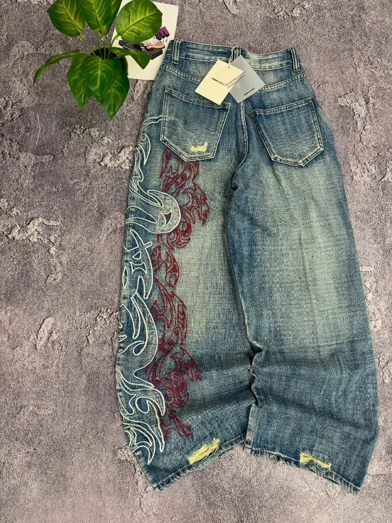 Baggy Jean Broderie Y2K Unisexe