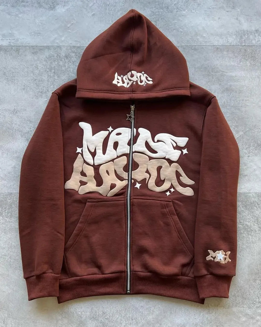 Hoodie Zippé Étoiles & Lettres Rétro