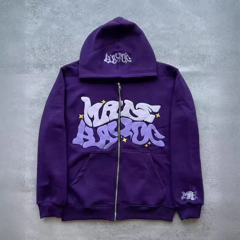 Hoodie Zippé Étoiles & Lettres Rétro