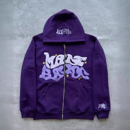 Hoodie Zippé Étoiles & Lettres Rétro