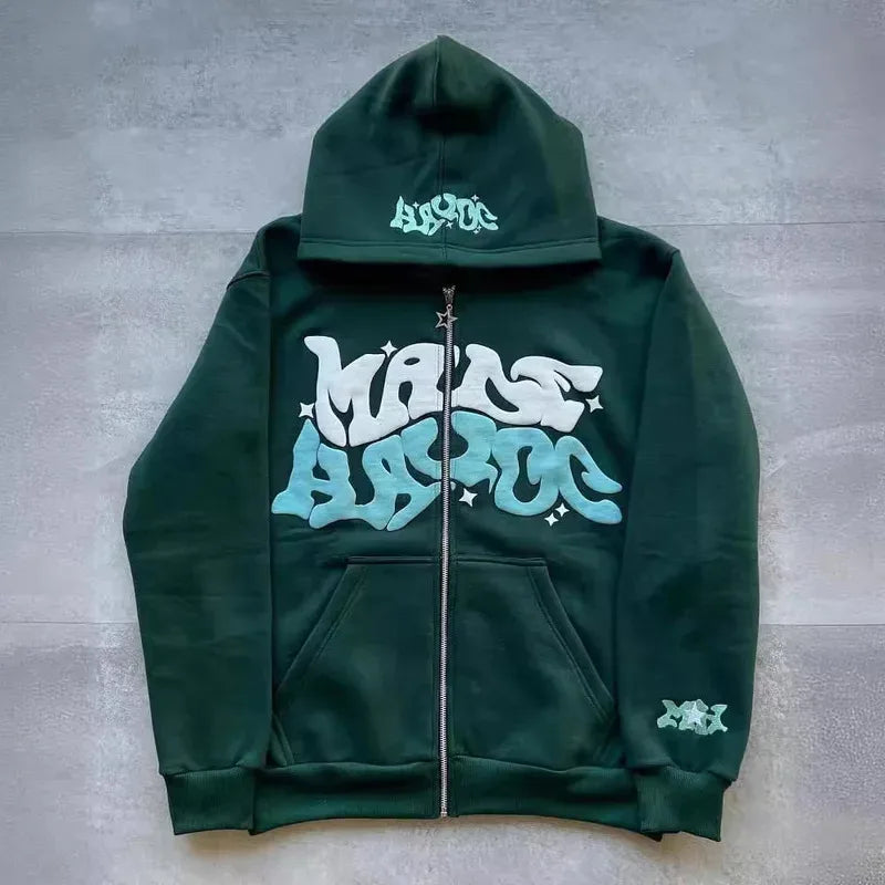 Hoodie Zippé Étoiles & Lettres Rétro