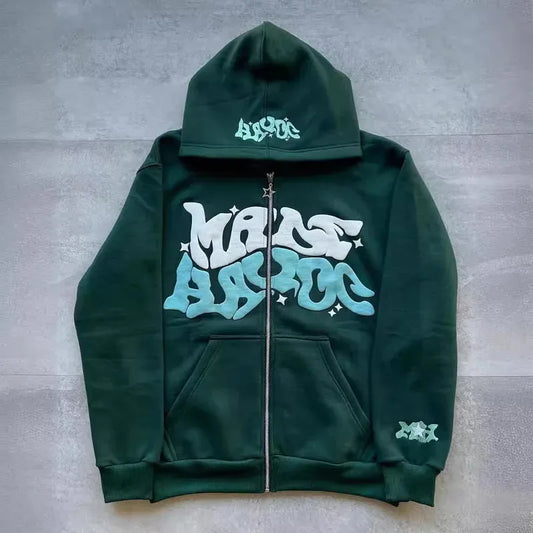 Hoodie Zippé Étoiles & Lettres Rétro
