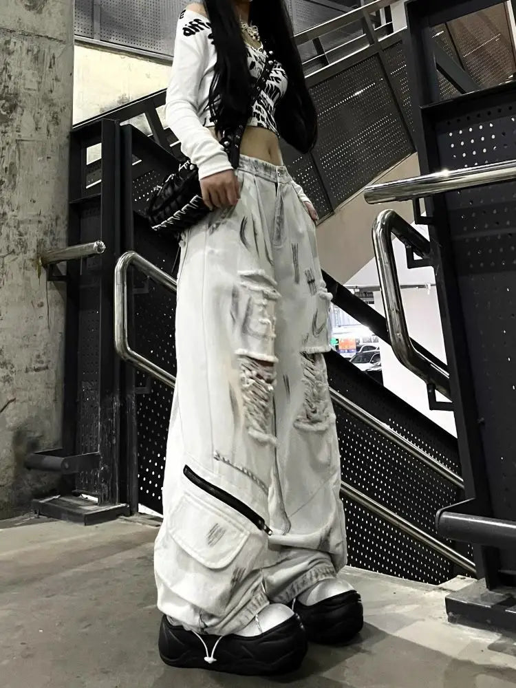 Cargo Baggy Graffiti Ripped Y2K