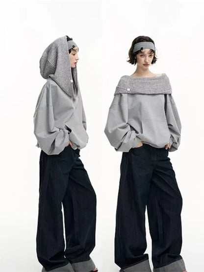 Hoodie Épaule Dénudée Rétro Y2K Femme