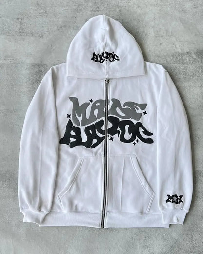 Hoodie Zippé Étoiles & Lettres Rétro