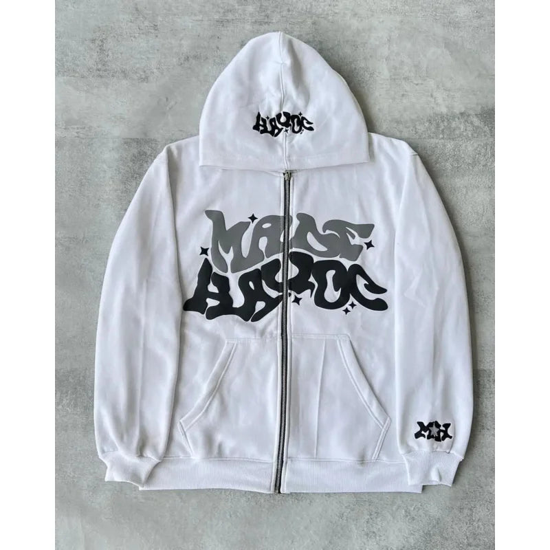 Hoodie Zippé Étoiles & Lettres Rétro