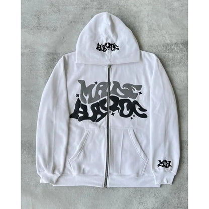 Hoodie Zippé Étoiles & Lettres Rétro