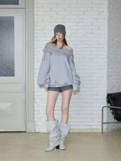 Hoodie Épaule Dénudée Rétro Y2K Femme