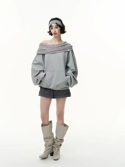 Hoodie Épaule Dénudée Rétro Y2K Femme