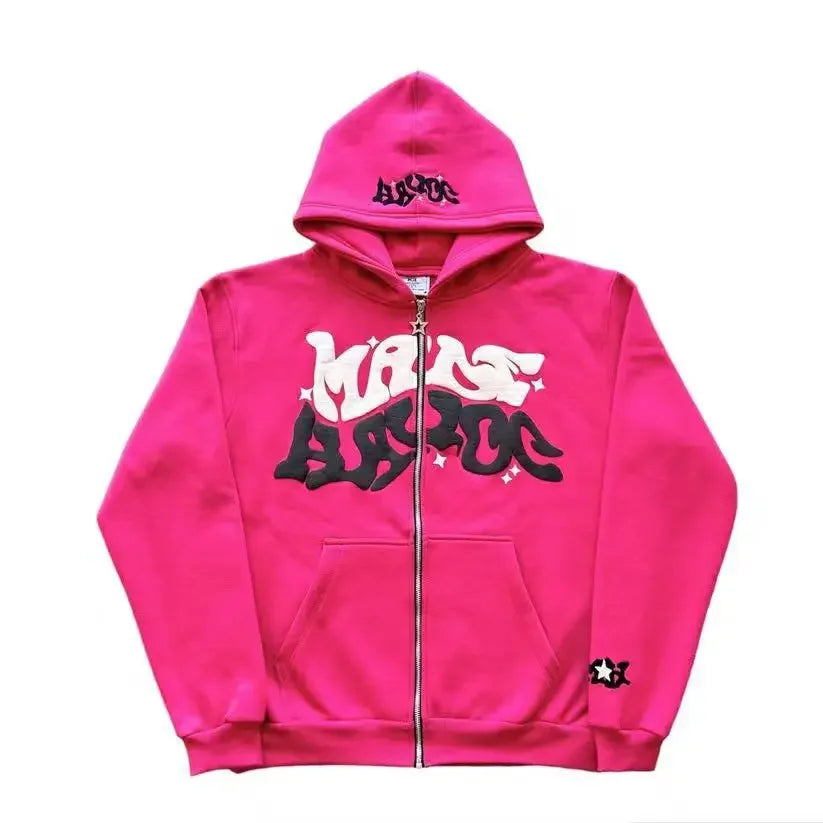 Hoodie Zippé Étoiles & Lettres Rétro