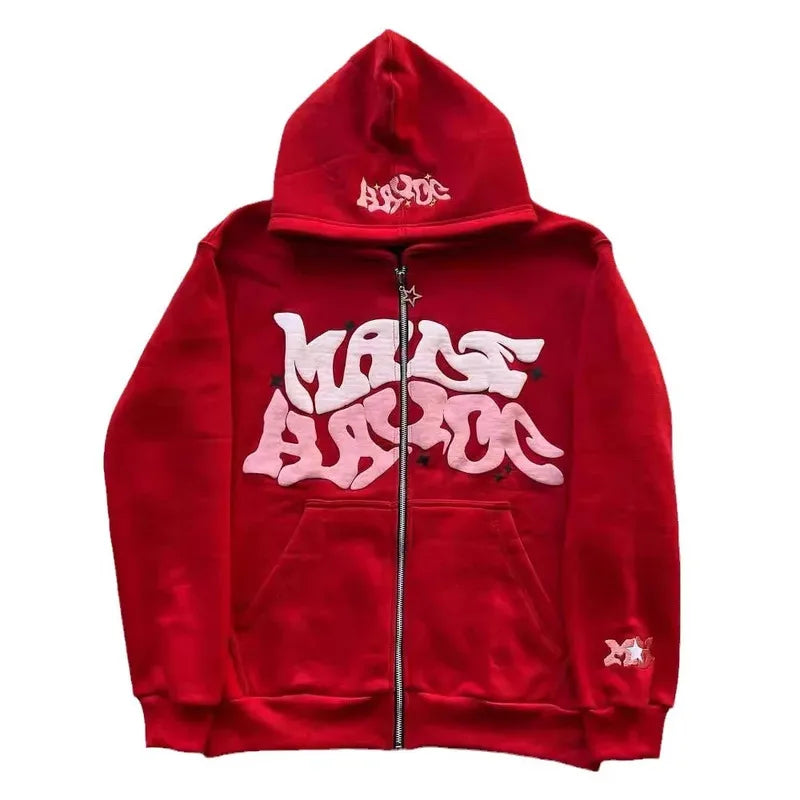Hoodie Zippé Étoiles & Lettres Rétro